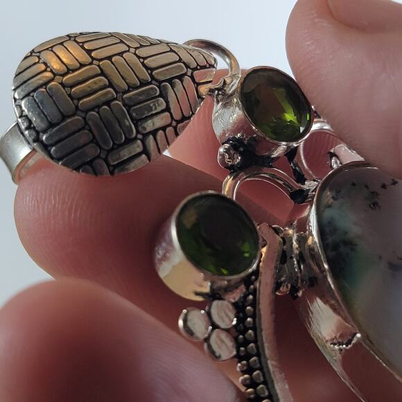 Handmade Silver Pendant – Dendritic Opal & Peridot + 20" Silver Snake Chain - Picture 5 of 10